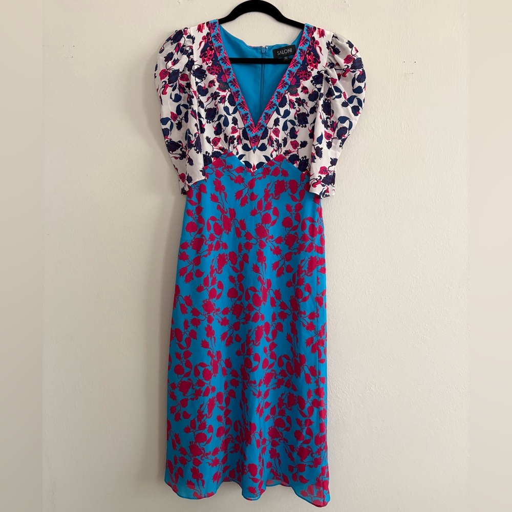 Saloni Lea Silk Multicolor Floral Midi Dress